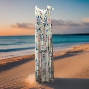 Love @ First Sight Womens Shift Flowy Maxi Romper Dress Floral Whimsical Size M